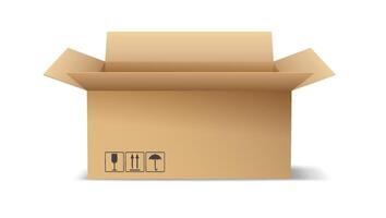 Illustration of an open cardboard box isolated on a white background. Minimalist design with realistic shading. Ideal for packaging, shipping concepts. vector
