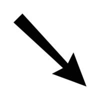 Black diagonal arrow pointing downwards on white background vector