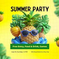 3d yellow summer party instagram post template
