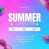 pink blue gradient summer barbeque party instagram post template