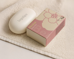Soap box mockup with soap on the side and towel psd