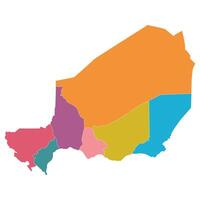 Niger map divided seven regions in multicolor vector