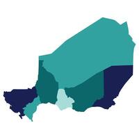 Niger map divided seven regions. Map of Niger regions in multicolor vector