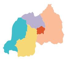 Rwanda map divided into five provinces. Map of Rwanda divided into five provinces in multicolor vector
