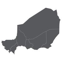 Niger map divided seven regions. Map of Niger regions in grey color vector