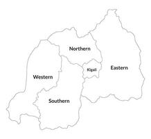 Rwanda map divided into five provinces. Map of Rwanda divided into five provinces with label. vector