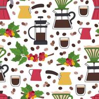 Pattern of coffee brewing equipment and beans vector