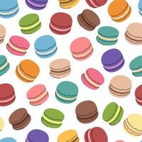 Multicolored macaroons cartoon seamless pattern. Macarons on white background. vector