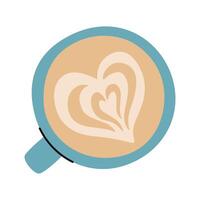 Cartoon cup of cappuccino with latte art, top view. flat illustration. vector