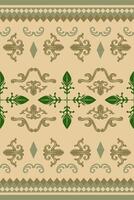 Royal Ancient Golden Ages Abstract Baroque Design Inspired With Green and Gold on Tan Beige Background Seamless Pattern Border. Elaborate Luxury Rich Medieval Style for Embroidery Silk Weaves Carpet vector