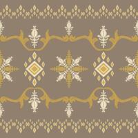Exquisitely Charming Traditional Motif Scroll Ornament Royal Old Money Style Seamless Border Pattern. Renaissance And Ethnic Combine with White Gold on Brown Background For Decoration Embroidery Scarf vector