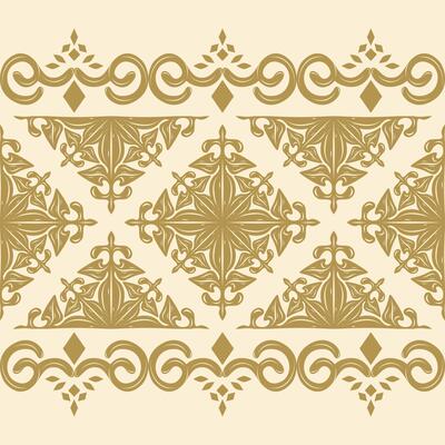 Artistic Flourish Elegance Damask Abstract Florals with Gold Filigree Detailed Baroque Style Diamond for Royal Silk Weaves Seamless Border Pattern for Tiles Ceramic Floor Interior Apparel Embroidery