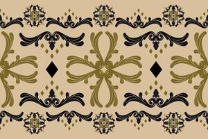 Classical Charming Black and Gold Royal Style Ornament Scroll Geometric Pattern on Tan Background. Delicate Gorgeous Border Pattern Baroque Rococo Inspired Seamless Abstract Filigree Florals Striped vector