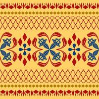 Baroque and Classical Floral Motif Shine and Elegance Red Blue Gold on Yellow Background. Delicate Harmony Geometric Border Pattern for Wealth Opulence Decoration Style Apparel Embroidery Royal Design vector