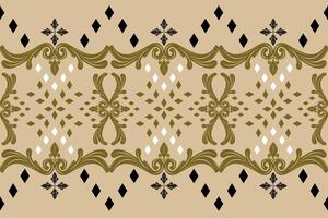 Elaborate Geometric Chevron Motif Twist Fleur de lis Scroll Ornament Exquisitely Detailed Pattern Border with White Gold Black on Tan Background. Deluxe Abstract Florals Filigree Embroidery Knit Lace vector