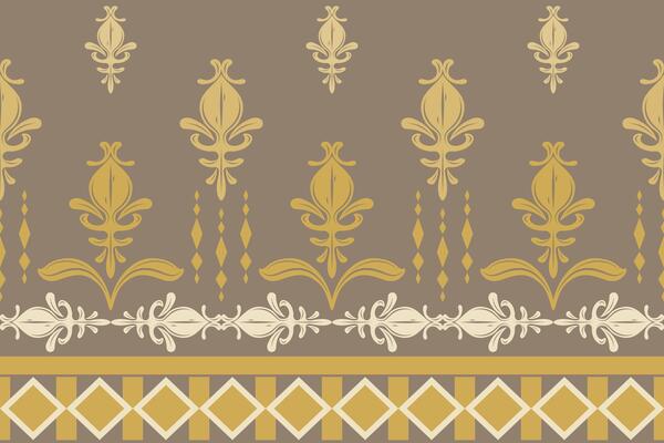 Classical Medieval Damask with Gold Linear Shades On Brown Background. Delicate Old Money Style Pattern Fleur de lis Elegance Ornament Autumn Florals Geometric Combine Embroidery Border Scarf Knitting