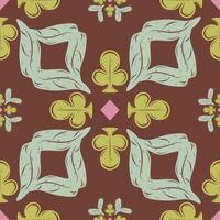 Detailed Seamless Elegance Abstract Botany and Oracle Spade Wonderland Pattern with Greenish Shades Pink on Brown Background. Sweet and Yummy Dessert Inspired For Decoration Print Interior Textile Rug vector