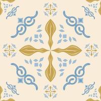 Flourish Delicate Detailed of Luxury Abstract Scroll Baroque Ornament with Blue and Gold on Light Beige Background Rich Elegance Medieval Seamless Pattern for Tiles Floor Decoration Paint Mosaic Batik vector