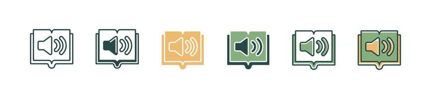 open book with speaker icon set education online course listening book signs illustration for web and app vector
