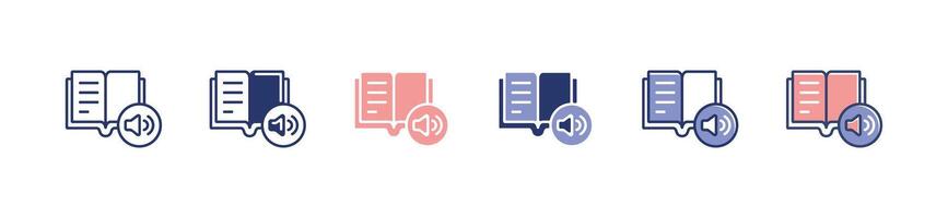 simple open audio book with speaker icon set online learning podcast listening course media education signs illustration for web and app vector