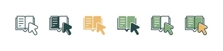 arrow pointing an open book icon set digital library read education dictionary online course reading media business signs illustration for web and app vector