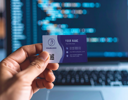 Biz Card Mockup with Programming Code Background psd