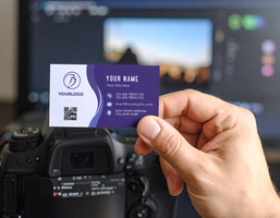 Hand Business Card Mockup Template DSLR Camera Editing Software psd