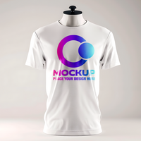 plain white t shirt mockup on mannequin clean studio lighting front view editable design psd