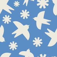 Summer seamless pattern design with doodle bird vector