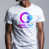 realistic white t shirt mockup front view on male model in studio for design preview psd