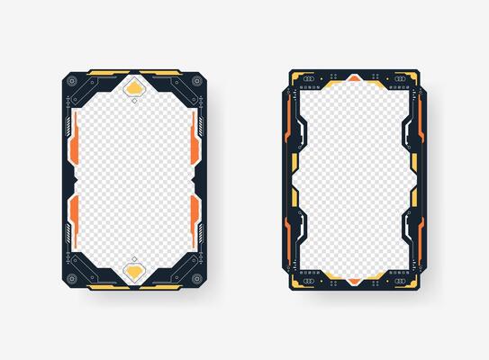 Digital futuristic frame element. Cyberpunk style. Design for banner, card, player card game, background.