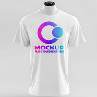 editable white t shirt mockup front view on mannequin simple background for apparel design psd