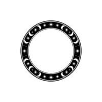 Celestial Circle Ornament Moon and Star Black on White vector