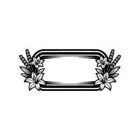 Elegant Floral Frame with Lilies and Wheat, Monochromatic vector
