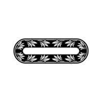 Elegant Floral Oval Frame, Black and Silver on White, Illustration vector