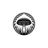 Rustic Mushroom Emblem, Botanical Circle, Vintage Illustration vector