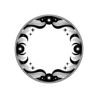 Celestial Circle Vintage Moon Star Emblem - Circular vector