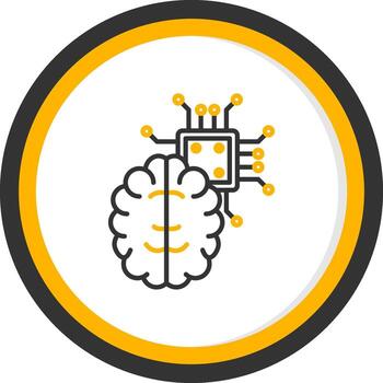 artificial inteligencia cerebro línea dos color circulo vector