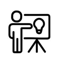Line Art Presentation of Idea with Person and Light Bulb Icon vector