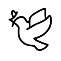 Simple Handdrawn Dove with Olive Branch Flying Symbol Icon vector