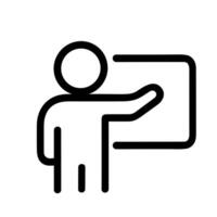 Simple Outline Stick Figure Presenting Information on Whiteboard Icon Illustration vector