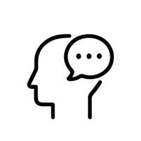 Simple Outline Thinking Head with Speech Bubble Mind Icon Graphic vector
