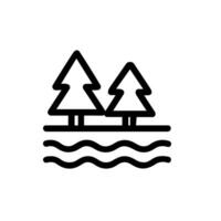 Outline Simple Forest Tree Icon with River Landscape Line Drawing vector