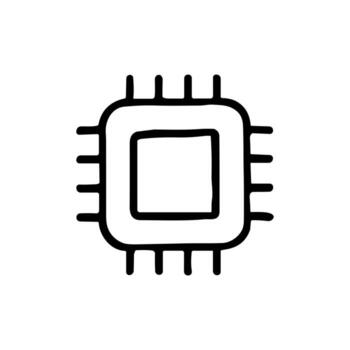 Simple Line Style Microchip Processor Square Shape Isolated Computing Component vector