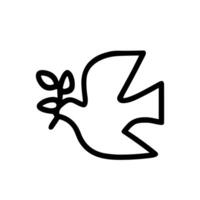 Minimalist Outline Dove with Olive Branch Peace Symbol Shape Icon vector