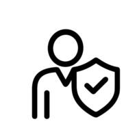 Outline Minimalist User with Shield and Checkmark Sign Shape Icon vector