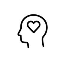 Simple Outline Mind Head with Heart Inside Brain Thinking Icon vector