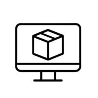 Simple Outline Style Box on Computer Screen E Commerce Icon vector