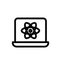 Outline Minimalist Laptop Computer with Atom Symbol for Science and Technology Icon vector