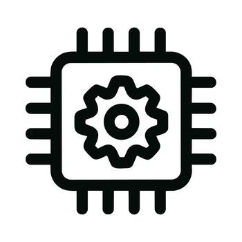 Minimalist Line Processor with Gear, Chip Icon for Automation Technology vector